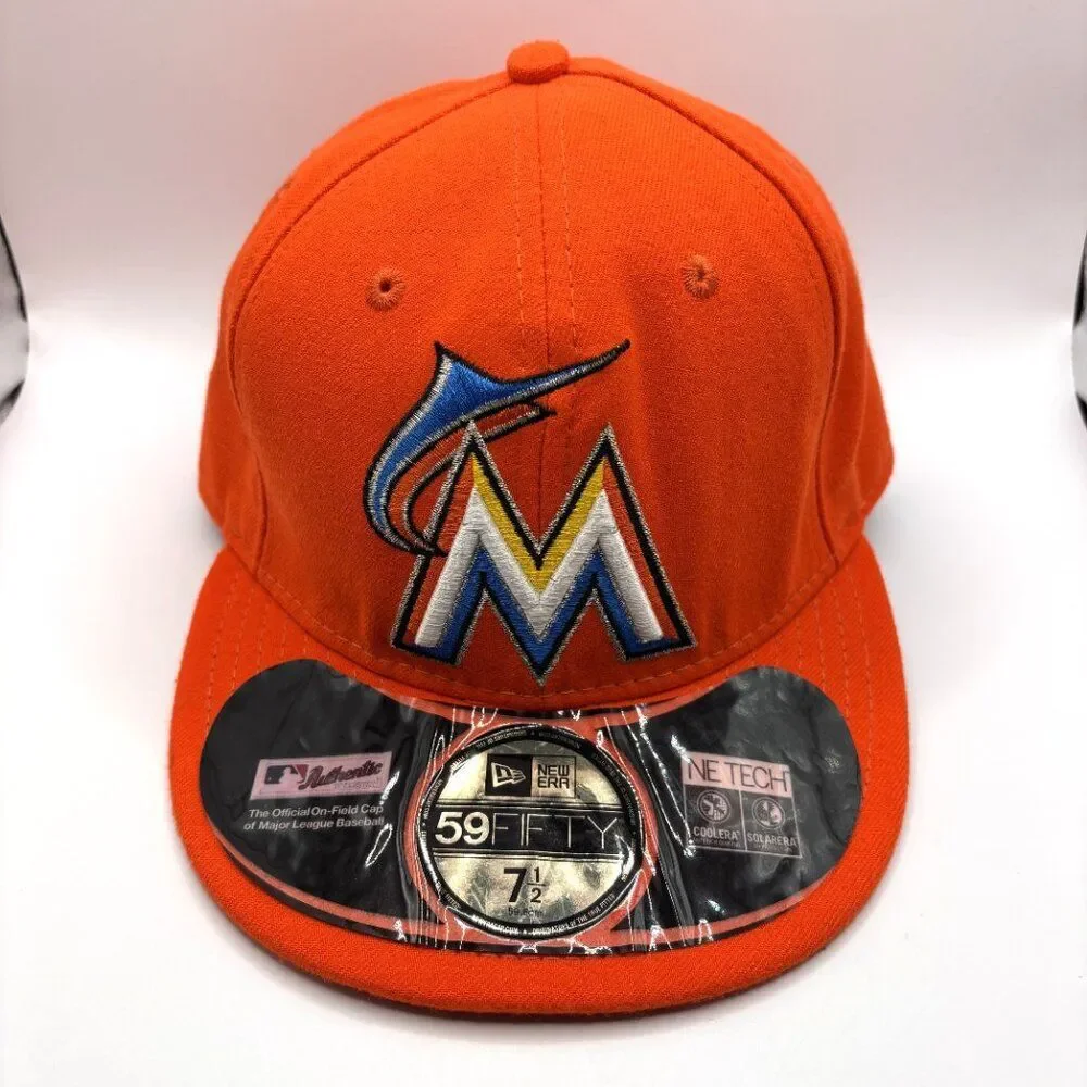 Florida Marlins MLB New Era 59Fifty On-field Fitted Cap Hat Size 7 1/2 - Orange